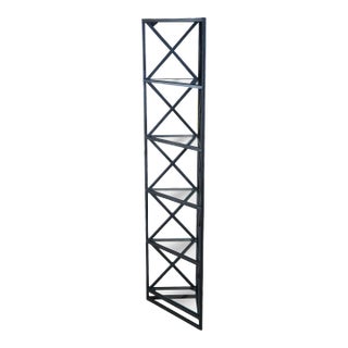 Late 20th Century Art Deco Style Geometric Metal & Glass Triangular Corner Shelf Etagere For Sale