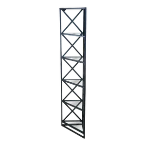 Late 20th Century Art Deco Style Geometric Metal & Glass Triangular Corner Shelf Etagere