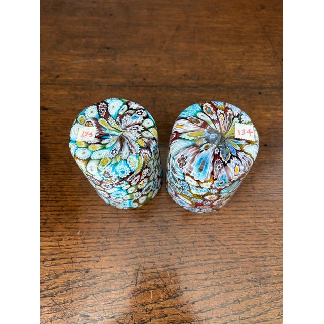 Italian Mid 20th Century Italian Murano Millefiori Art Glass Tumblers - Attributed to Fratelli Toso - A Pair For Sale - Image 3 of 4