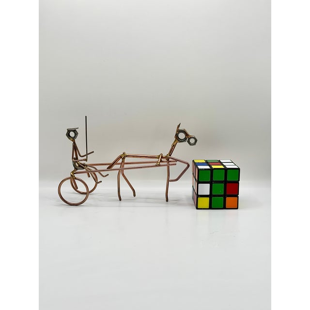 Early 21st Century Vintage Wire Horse Sulky Sculpture, Copper Tone Metal Art, For Sale - Image 5 of 5