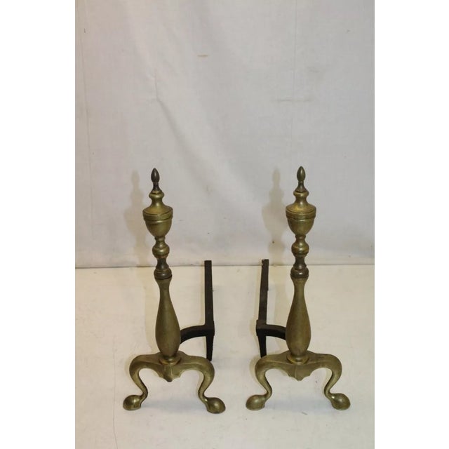 19th Century Antique Pair of Regency Style Brass Andirons, Fireplace, 19th Century For Sale - Image 5 of 5