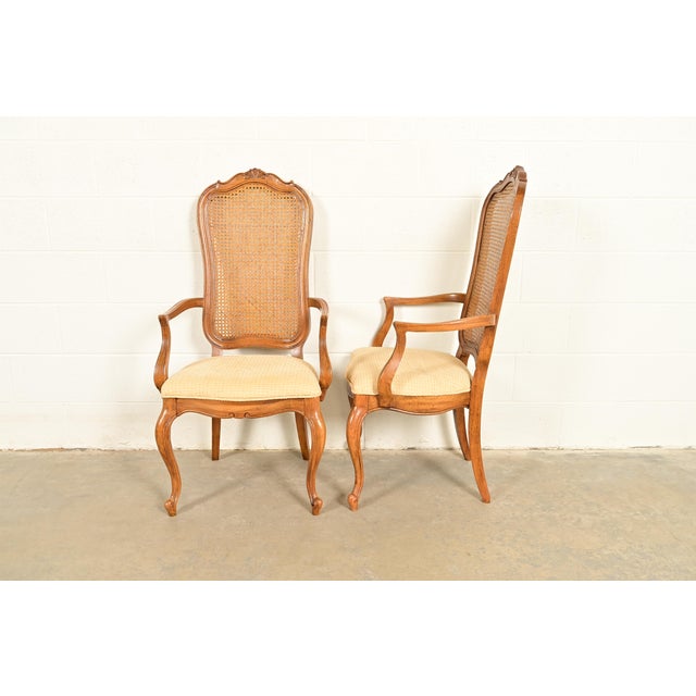 Thomasville French Provincial Louis XV Carved Walnut and Cane Back Dining Chairs, Set of Eight For Sale - Image 11 of 14