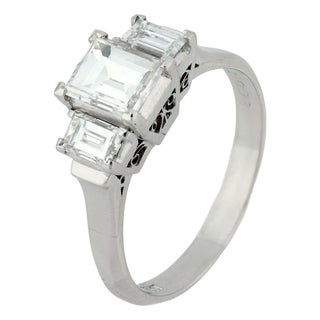 Vintage Gia Diamond Platinum Three Stone Engagement Ring, Size 8 For Sale