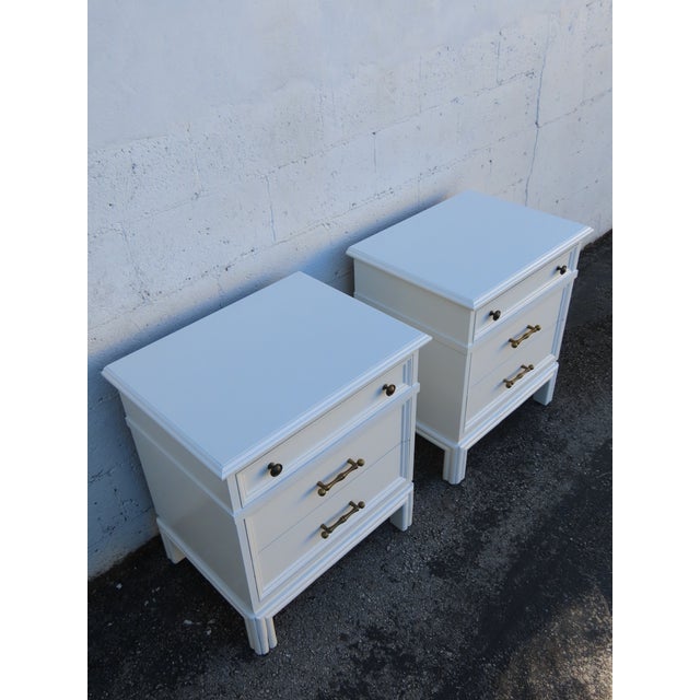 Hollywood Regency Brass Bamboo Handles Tall Nightstands End Tables a Pair 6352 For Sale - Image 11 of 18