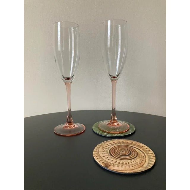 Vintage Crystal Glass Pink Stem Champagne Drinks Flutes - Set of 2 For Sale - Image 11 of 12