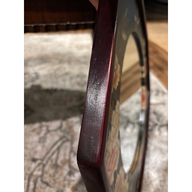 Vintage Chinoiserie-Style Hexagonal Wall Mirror With Hand-Painted Birds, Circa 1960's, 16 Inch Diameter For Sale - Image 9 of 12