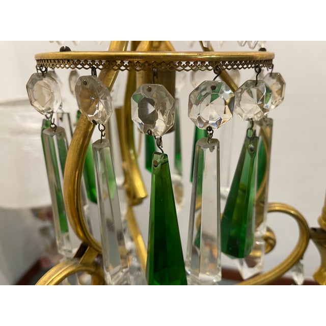 Brass and Green Crystal Chandelier, 1960s For Sale - Image 11 of 12
