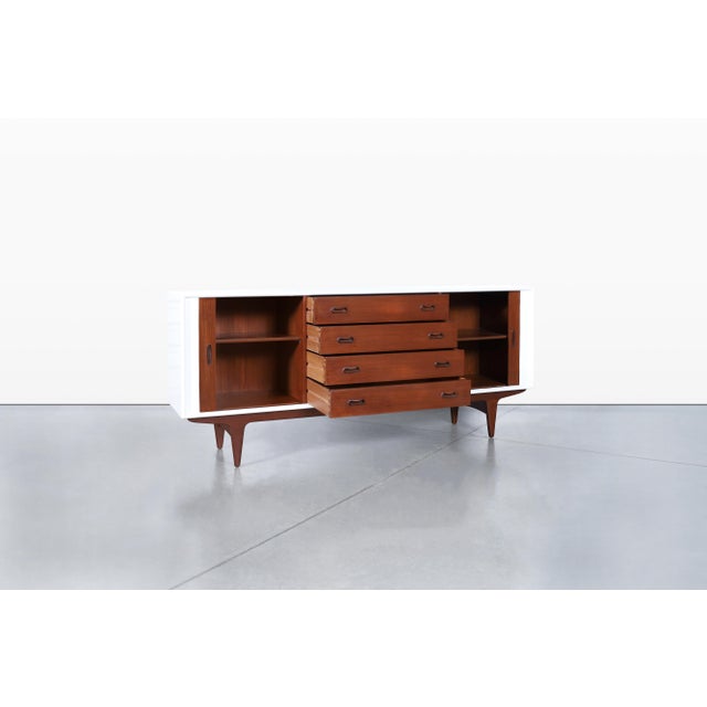1960s Danish Teak and Lacquered Tambour Door Credenza by Bernhard Pedersen For Sale - Image 5 of 12