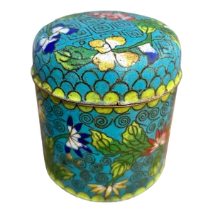 Vintage Cloisonné Enameled Copper Jar With Lid