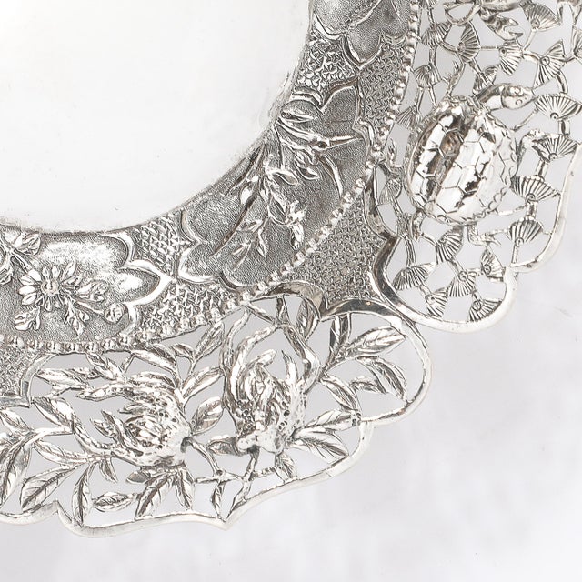 Aesthetic Movement Sterling Repouse Flora & Fauna Dish Signed Pau Kuang For Sale - Image 13 of 15
