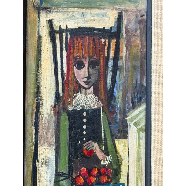 Artist - R McKenzie Title - Girl with Flowers Signed - Lower left Year - 1960's Medium - Oil on board Wood Gilded Frame...