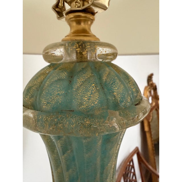 Mid-Century Modern Mid 20th Century Monumental Barovier & Toso Aqua With Gold Inclusions Murano Table Lamp For Sale - Image 3 of 9