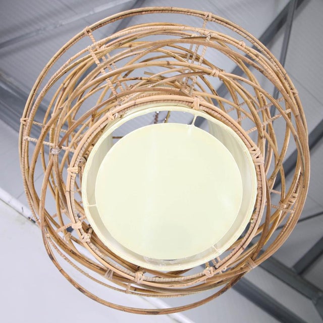 Vintage Rattan and Fabric Pendant Light For Sale - Image 10 of 11