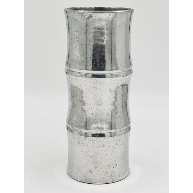Silver Mid 20th Century Metal Aluminum Bamboo Vase For Sale - Image 8 of 10