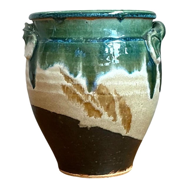 Vintage Drip Glaze Pottery Vase For Sale