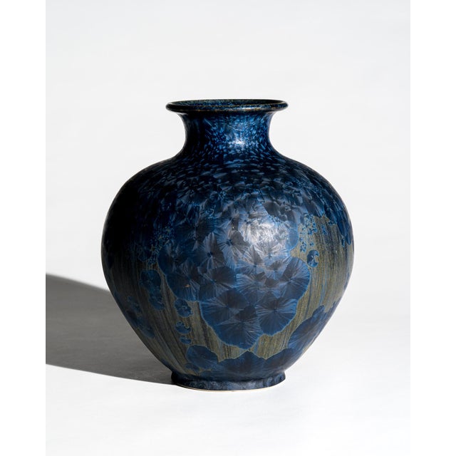 Crystalline Blue Ceramic Vase by Albert Kiessling, Germany, 1996 For Sale - Image 10 of 10