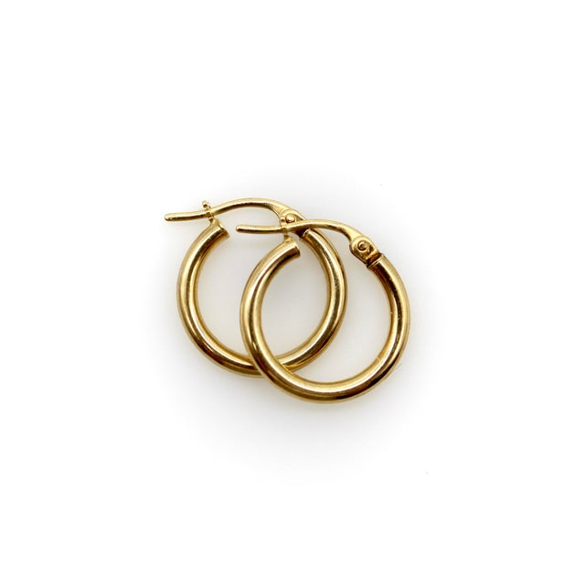 Modern Vintage 14k Gold Hoops, Pair For Sale - Image 3 of 8