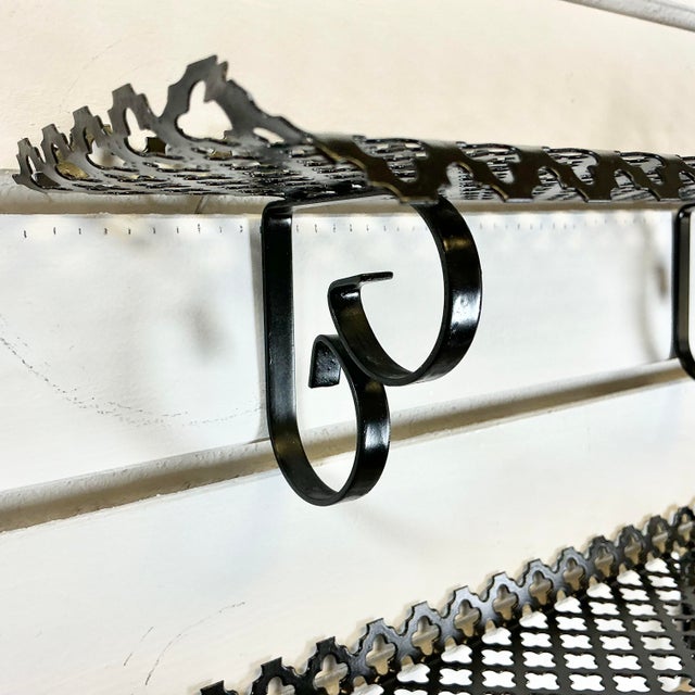 1960s Mid-Century Modern Boho Chic Pierced Metal Wall Mounted Shelves - A Pair For Sale - Image 14 of 16