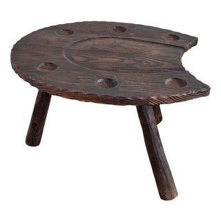 Brutalist Hand-Carved Horse-Shoe Shaped Coffee Table, 1960s For Sale