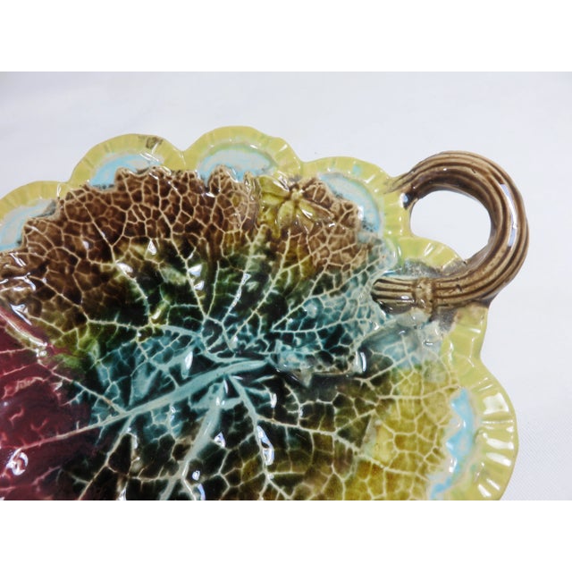 Goldenrod Antique American Victorian Majolica Leaf Motif Serving Dish For Sale - Image 8 of 13