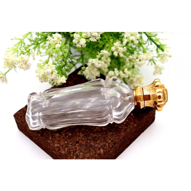 Perfume Bottle in Cut Glass with Gold Cap For Sale - Image 4 of 8
