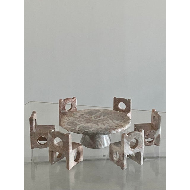 1980s Carved Marble Miniature Table + Chairs For Sale - Image 5 of 15