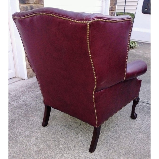Burgundy 1990s Timeless Elegance Meets Executive Comfort: The Classic Leather Wingback Chair & Ottoman Set For Sale - Image 8 of 10