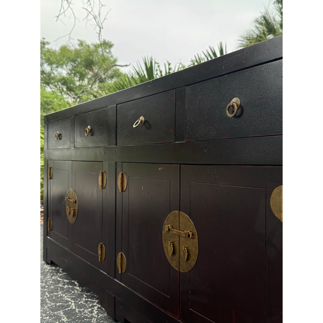 Brass Henredon Acquisitions Chinoiserie Ming Style Ebonized Sideboard With Brass Hardware For Sale - Image 8 of 8