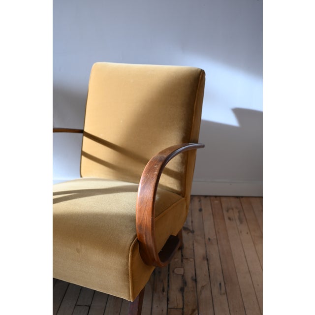 Mid 20th Century Jindrich Halabala Chairs in Yellow Mohair For Sale - Image 5 of 11