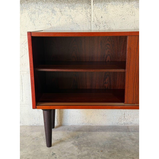 Brown Rosewood Sideboard Credenza With Dual Sliding Doors Danish Mid-Century Modern 1970s For Sale - Image 8 of 11