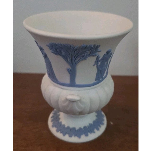 Wedgwood Vintage Wedgwood Jasperware Blue on White Roman Greek Style Small Vase For Sale - Image 4 of 6