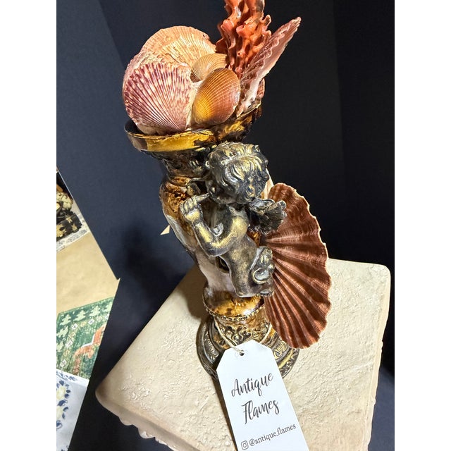 Celestial Meets the Sea-Shell Incrusted Candleholder-Coastal Art Sculpture For Sale - Image 4 of 8