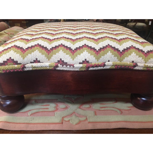 Early 19th Century Regency Mahogany Serpentine Footstool W/ Chevron Pattern Needlepoint Upholstery For Sale - Image 5 of 11