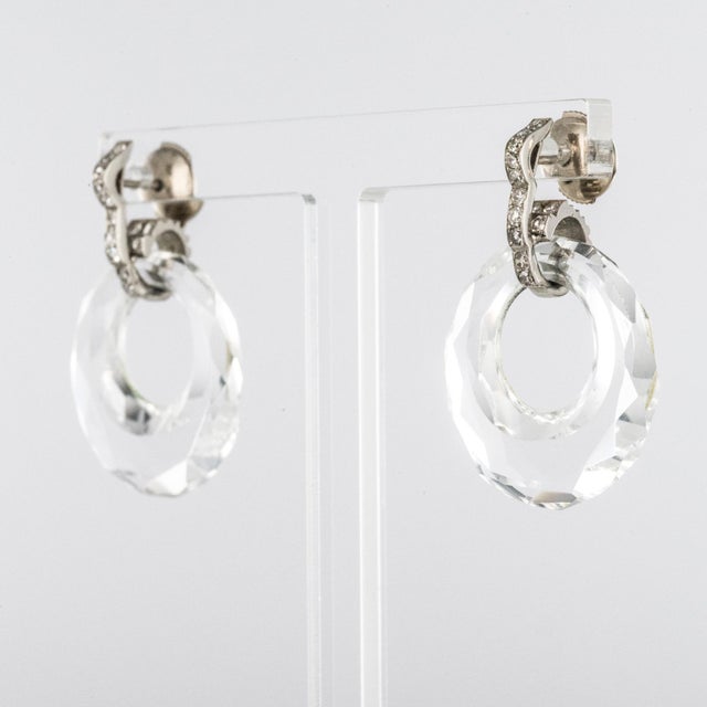 1930s Art Deco Rock Crystal Diamonds 18 Karat White Gold Dangle ...