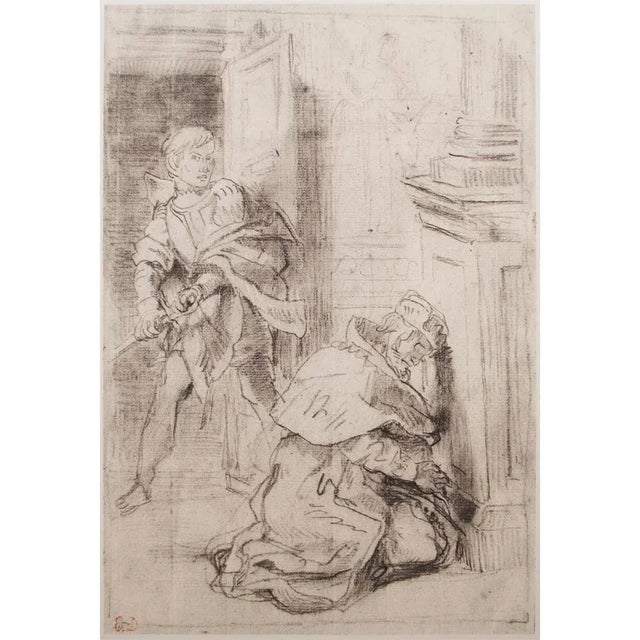 Gray 1959 After Eugene Delacroix "Hamlet and Claudius", Vintage Hungarian Monochrome Print For Sale - Image 8 of 9