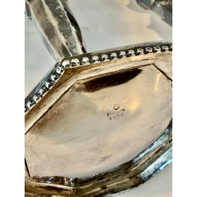 Metal Pair of Unweighted Antique Woodside Sterling Co. Hexagonal Candlesticks .925 For Sale - Image 7 of 11