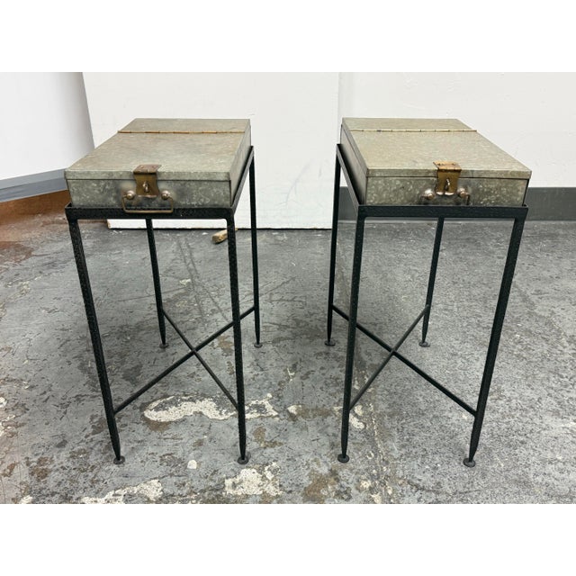 Industrial Arteriors Home Lisa Luby Ryan Collection Metal Storage Side Tables, Pair For Sale - Image 3 of 12