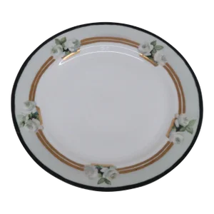Haviland France Porcelain Green and Gold Hand Painted White Roses Plate