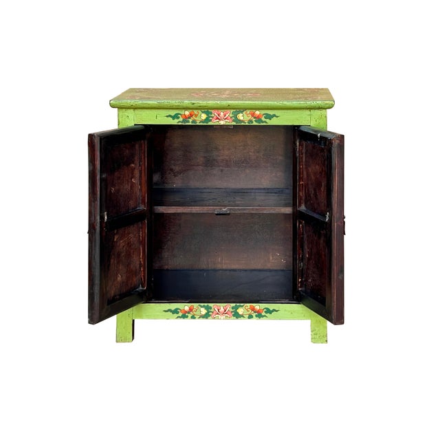 Tibetan Style Lime Green Blue Two Tigers End Table Nightstand For Sale - Image 4 of 10