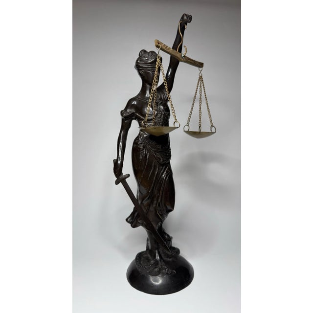 Mid 20th Century Neoclassical Mediterranean "Lady Justice" Figurine Bronze Over Cast Iron For Sale - Image 5 of 11