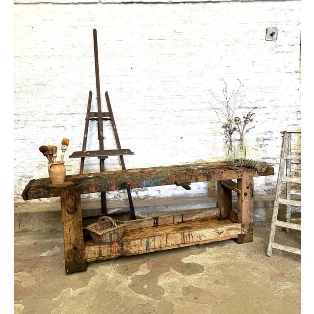 Workbench from a former artist's studio completely original superb patina