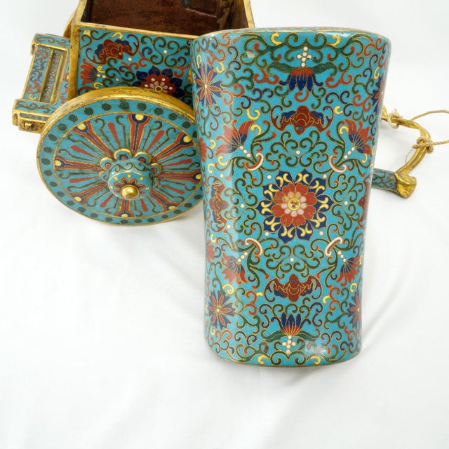 Chinese Brass Gilt Ox Drawn Cart With Cloisonné and Enamel 20th Century For Sale - Image 9 of 18