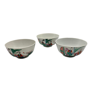 Vintage 1900s Hand-Painted Republic Period Famille Rose Rice Bowls 3pc Set