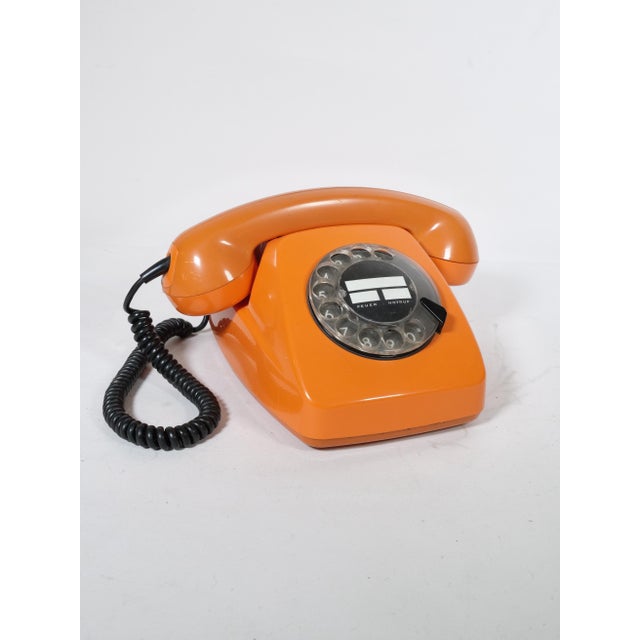 Mid-Century Modern Space Age Rotary Dial Telephone Orange from Siemens, 1970s For Sale - Image 3 of 10