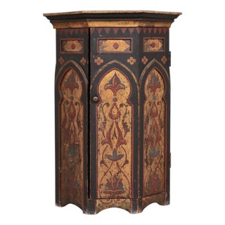 Antique Scandinavian Column Cabinet with Hand-Painted Decor For Sale