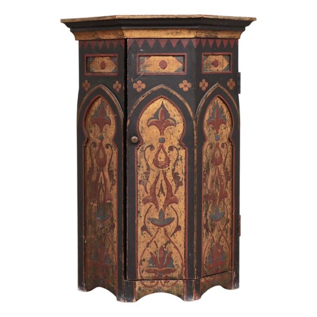 Antique Scandinavian Column Cabinet with Hand-Painted Decor For Sale