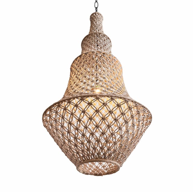 Contemporary Taupe Macrame Tara Boho Coastal Pendant Light Small For Sale - Image 3 of 8