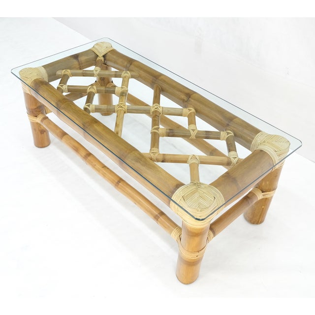 Thick Bamboo 22x46" Rectangle Glass Top Coffee Table Mid Century Modern MINT For Sale - Image 15 of 16