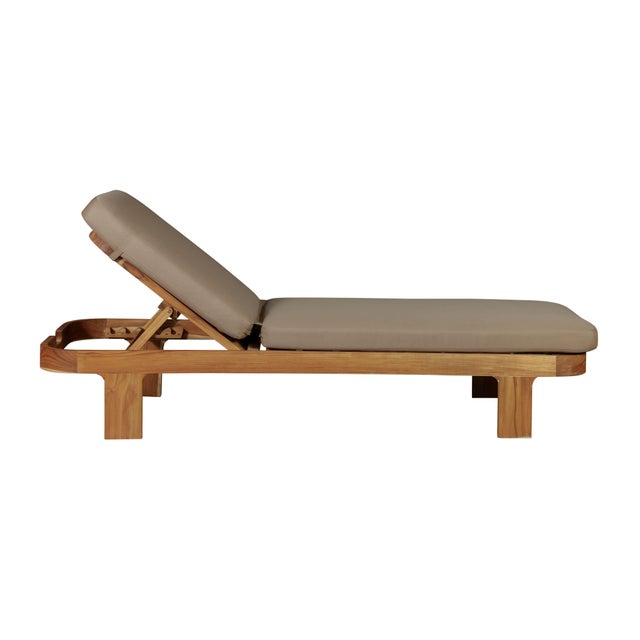 2020s Eclipse Outdoor Solid Teak Wood Sun Lounger - Light Brown Fabric For Sale - Image 5 of 9