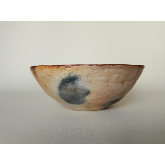 Beige Antique Berber Terracotta Bowl with Geometric Cross Motif, 1890s For Sale - Image 8 of 11